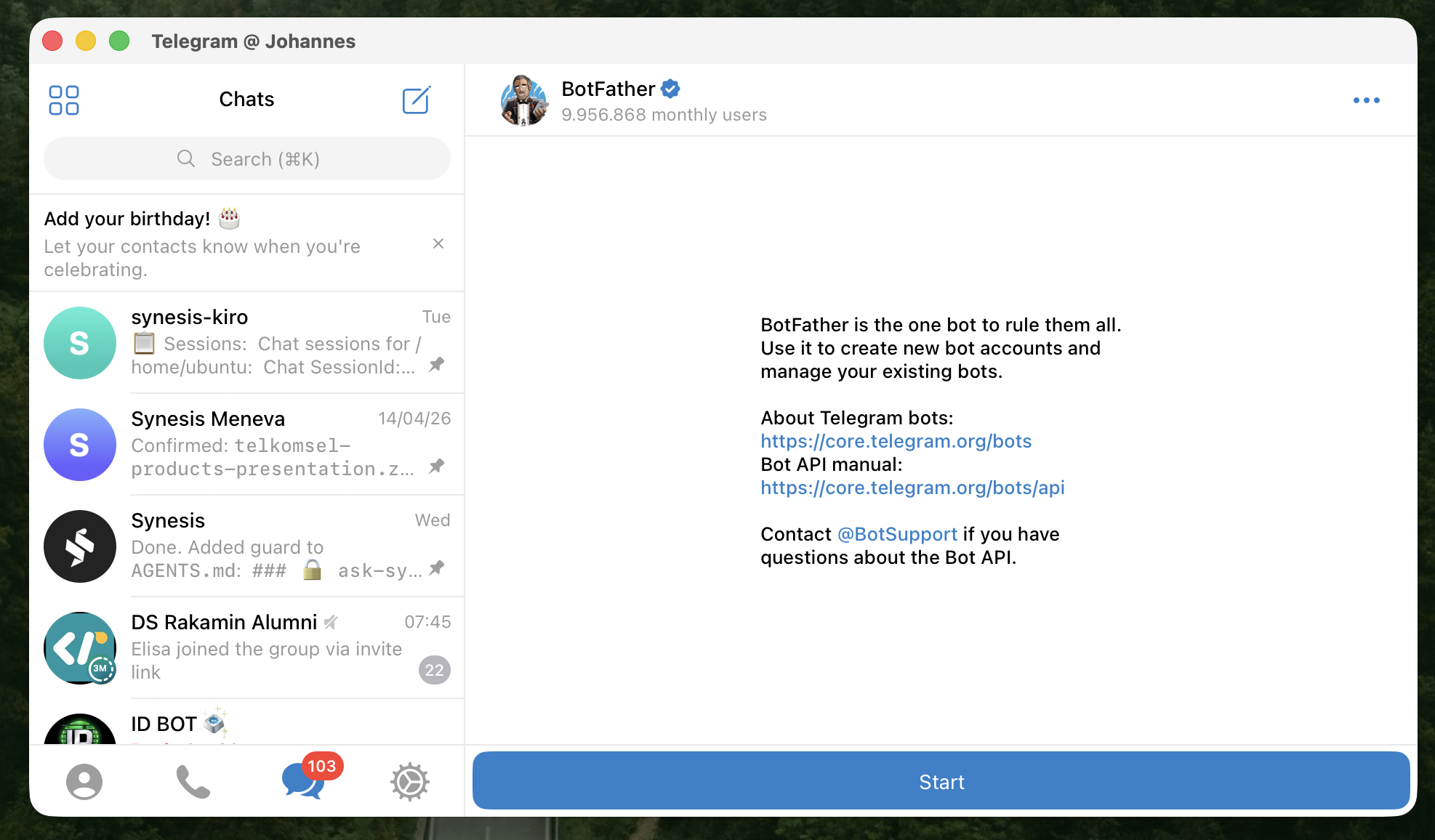 Searching for BotFather