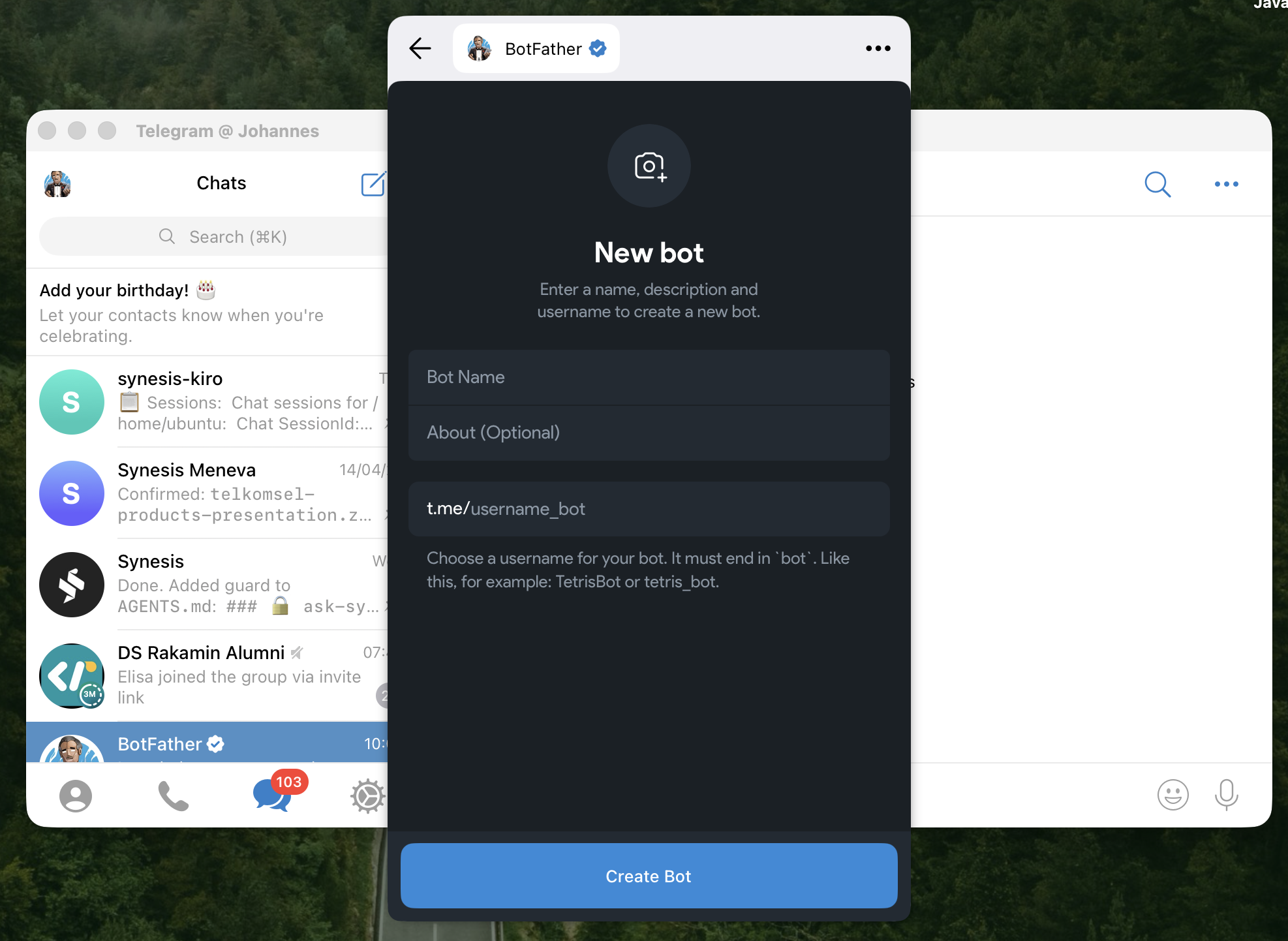 New bot form (empty)