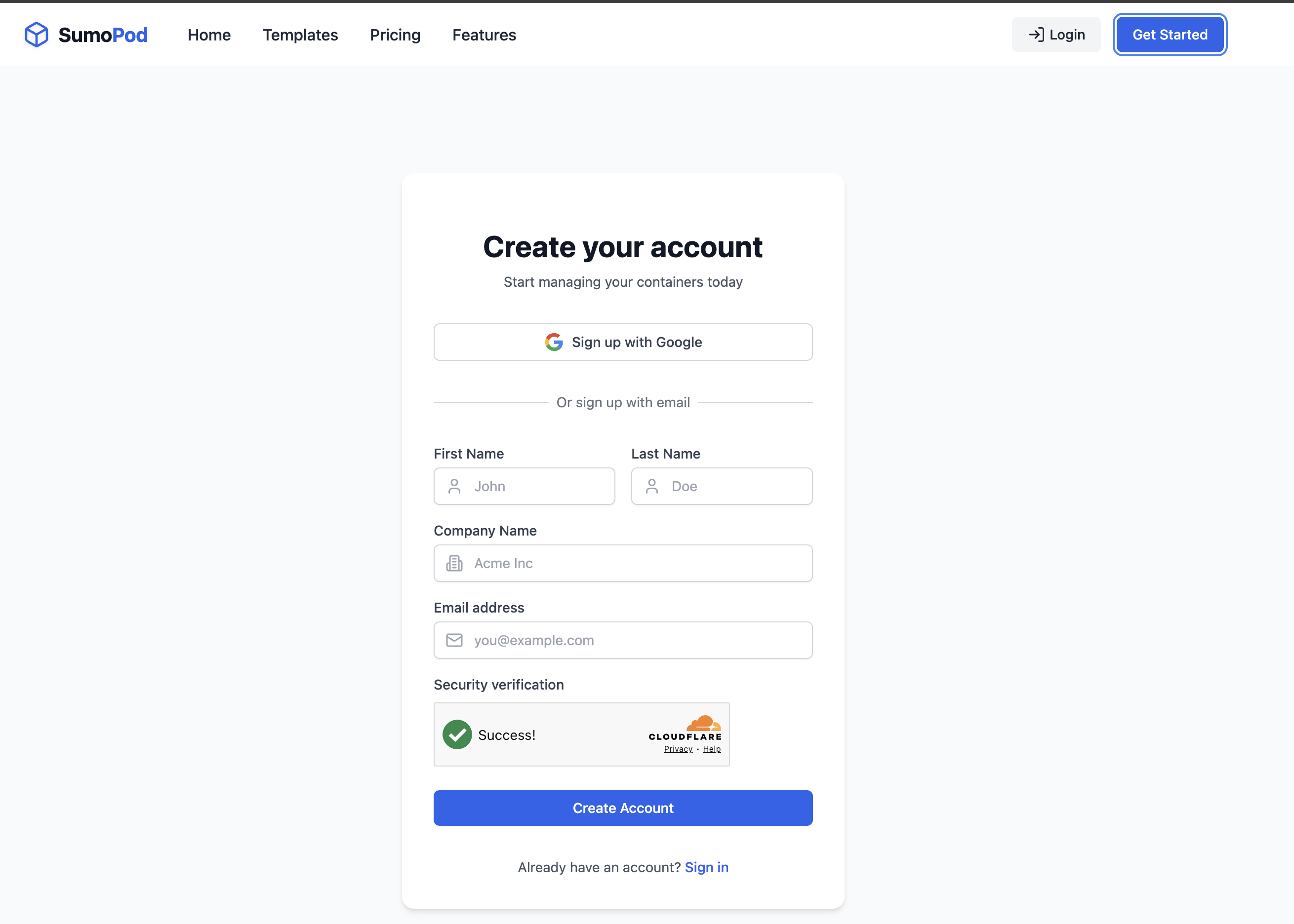 SumoPod registration form